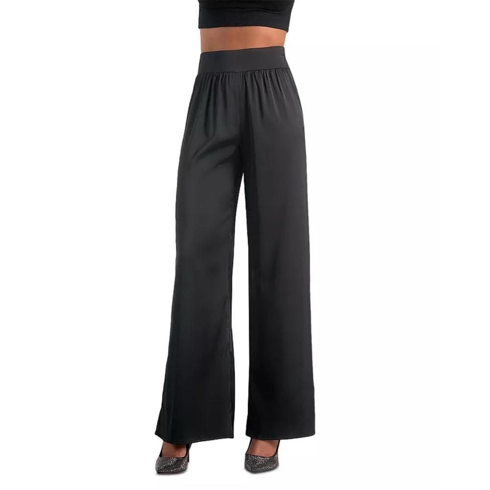 Elan Wide Leg Black Satin Pants